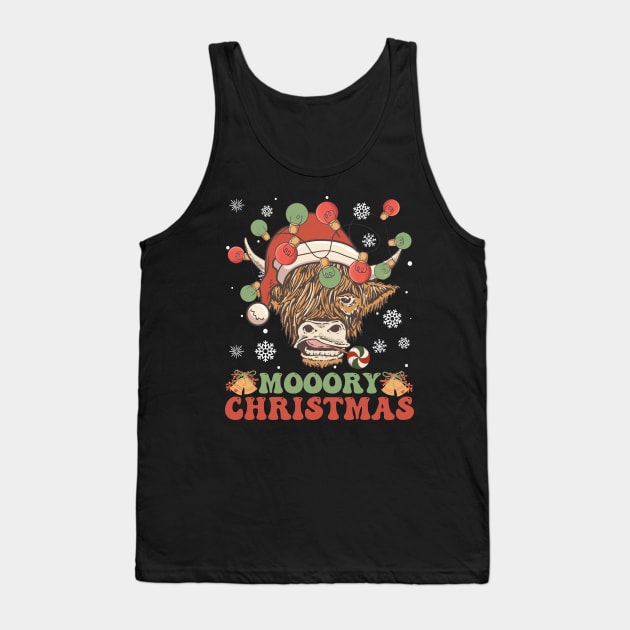 Scottish Highland Cow With Santa Hat Funny Moory Christmas Tank Top by DenverSlade